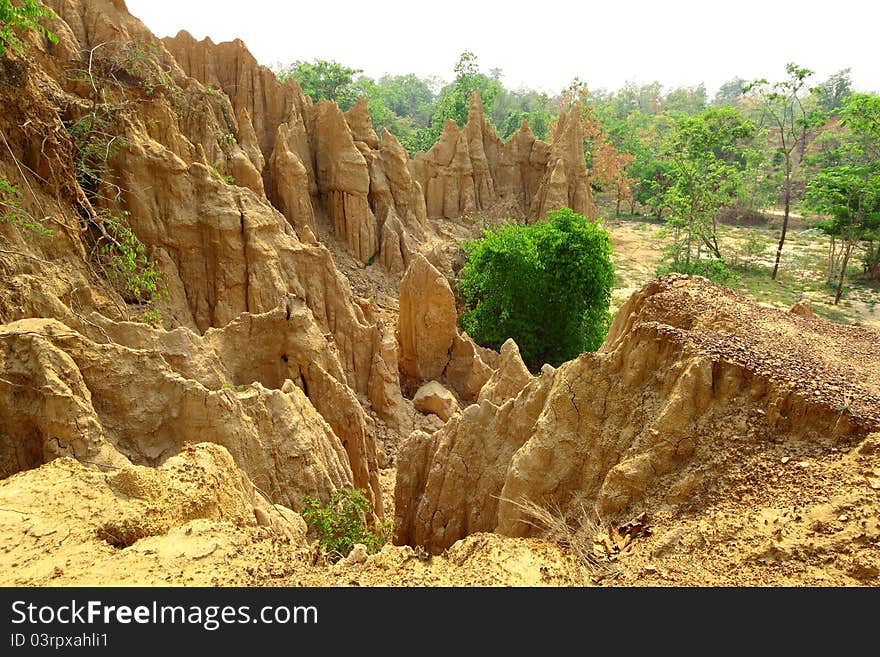 Fall down of ground at Kork Suo,Nan,Thailand