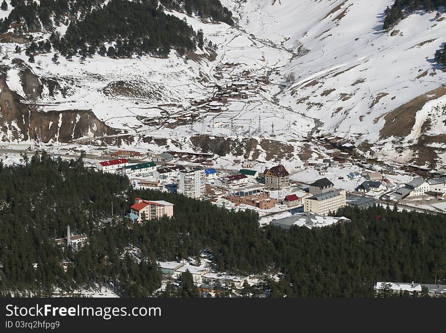 A view on a township Terskol from Cheget