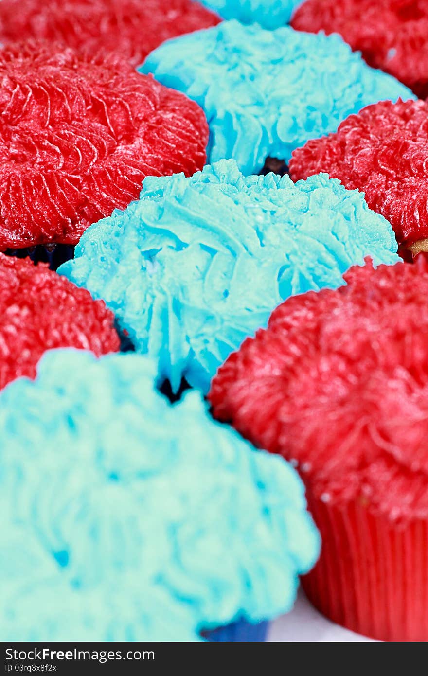 Red And Blue Frosted Cupcakes