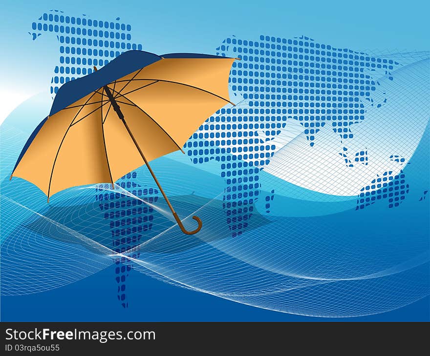 Illustration umbrella on net like blue background