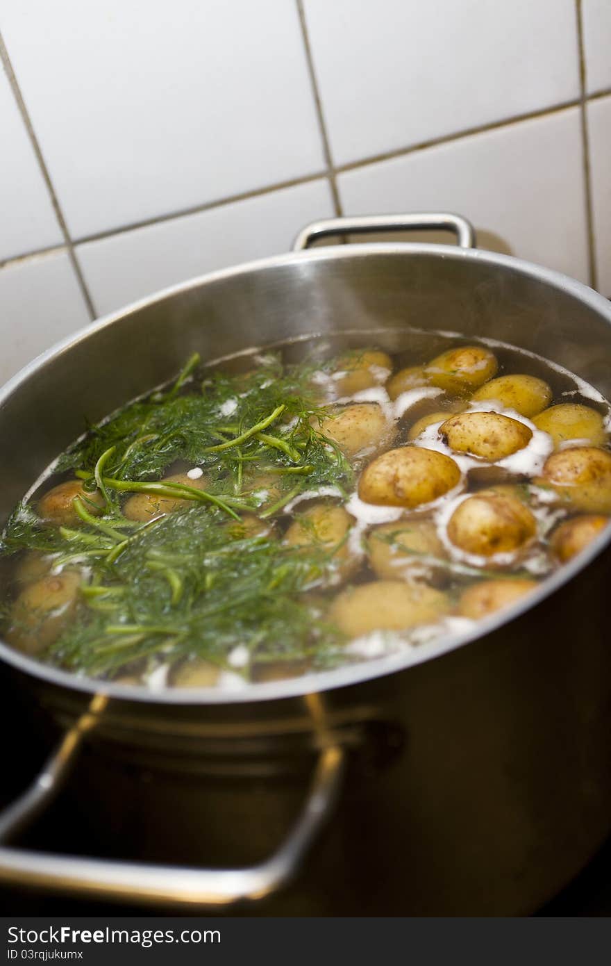 Boiling potatoes in a resturant kitchen