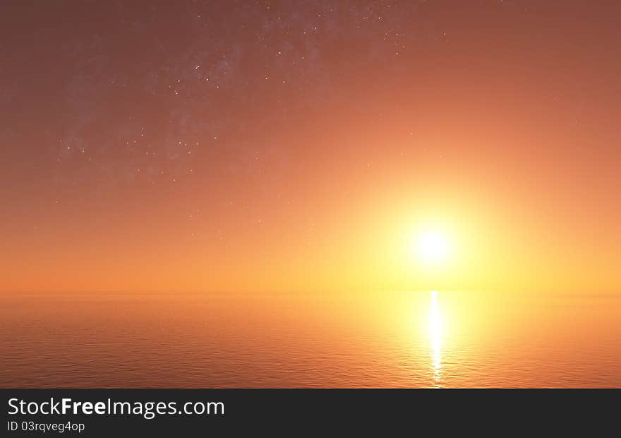 CG image of a sunset over the ocean