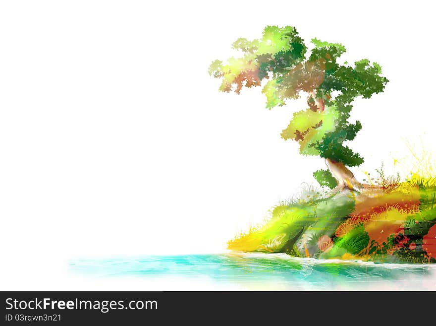 Artistic background with nature tree and grass painted. Left free space for your content. Artistic background with nature tree and grass painted. Left free space for your content.