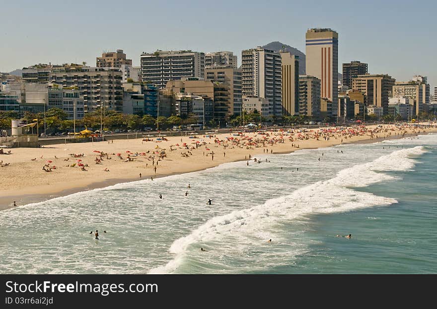 View of Leblon and Ipanema beach in a sunny day. View of Leblon and Ipanema beach in a sunny day.