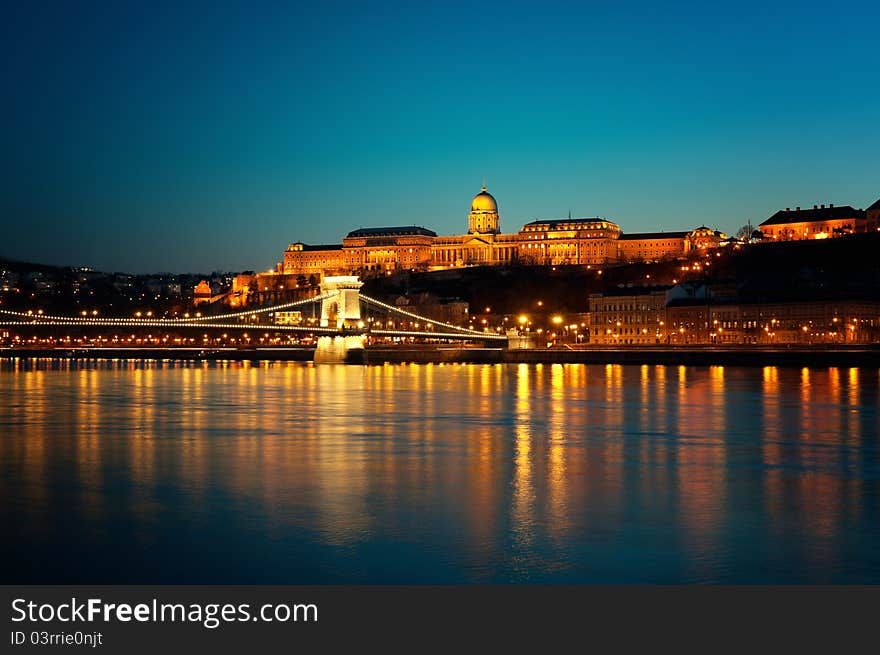 Chain Bridge and Buda Castle at night. Chain Bridge and Buda Castle at night.