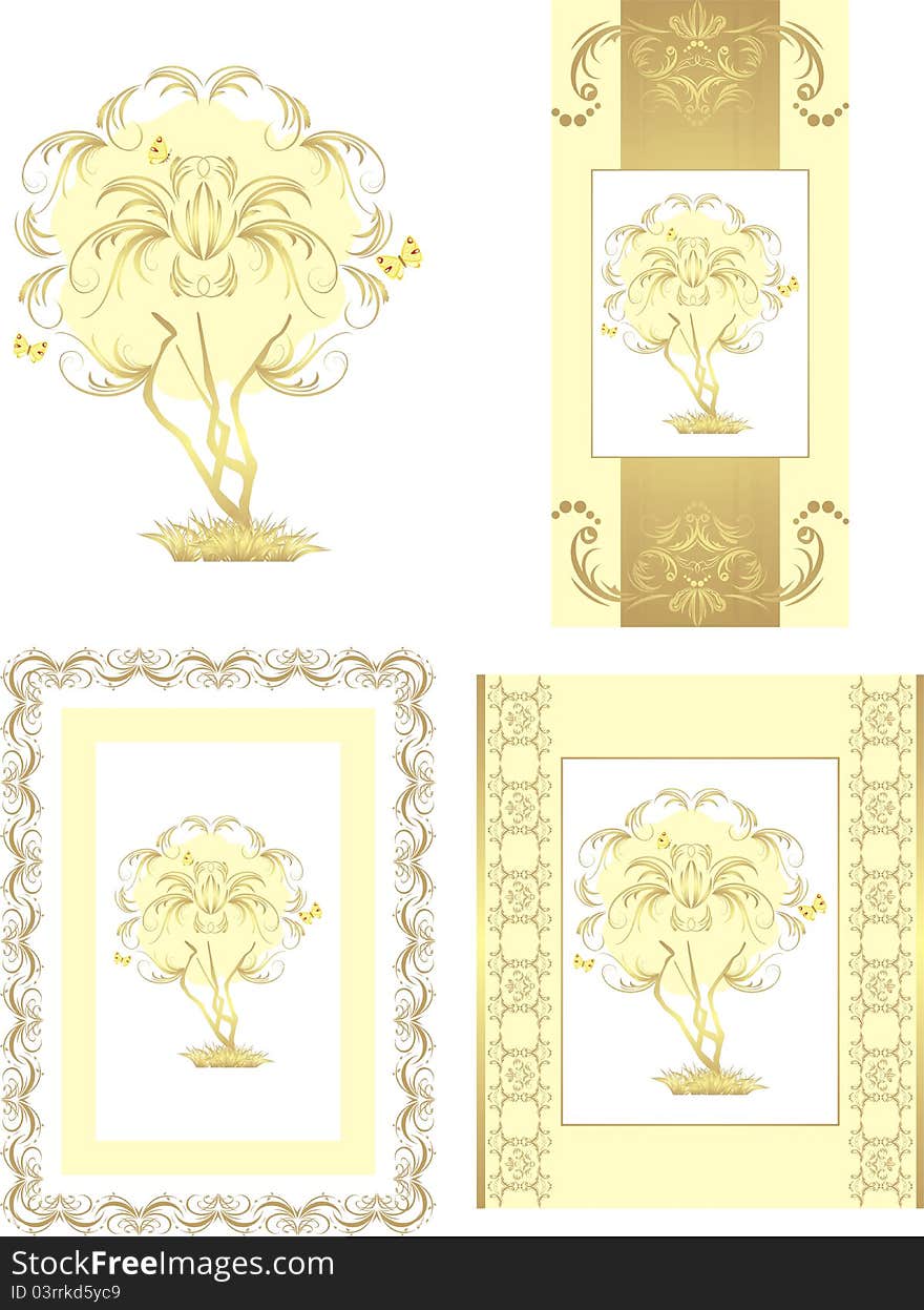 Stylized golden tree for design