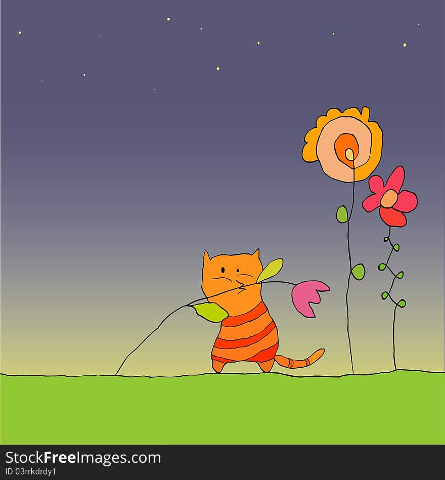 Cat, Flowers