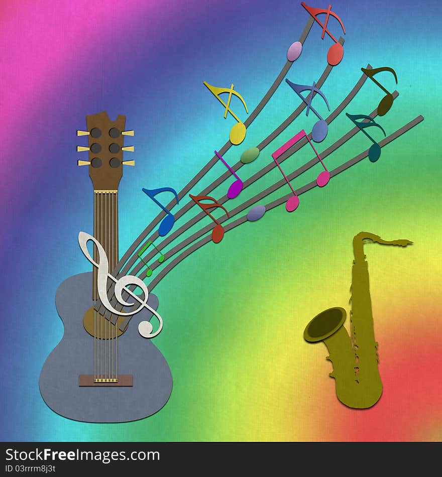 Music note from recycled paper craft stick on paper background