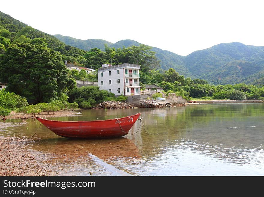 Isolated boat along the coast