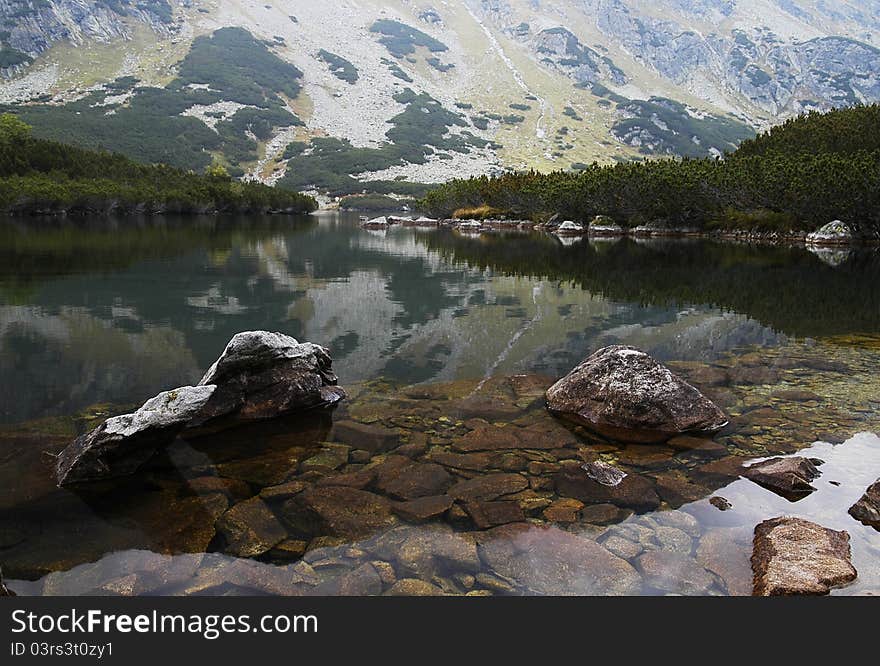 View of the lake in a dill Temnosmrečianske Valley. View of the lake in a dill Temnosmrečianske Valley