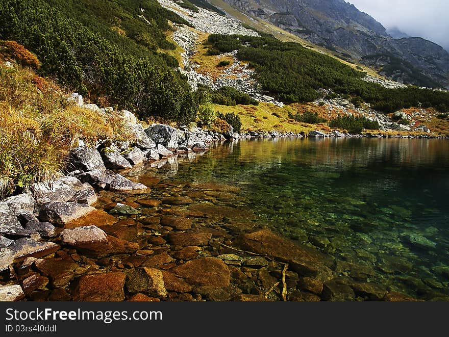 View of the lake in a dill Temnosmrečianske Valley. View of the lake in a dill Temnosmrečianske Valley