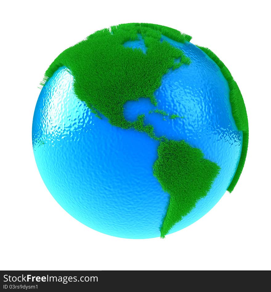 Planet Earth with green continents from a grass. Planet Earth with green continents from a grass