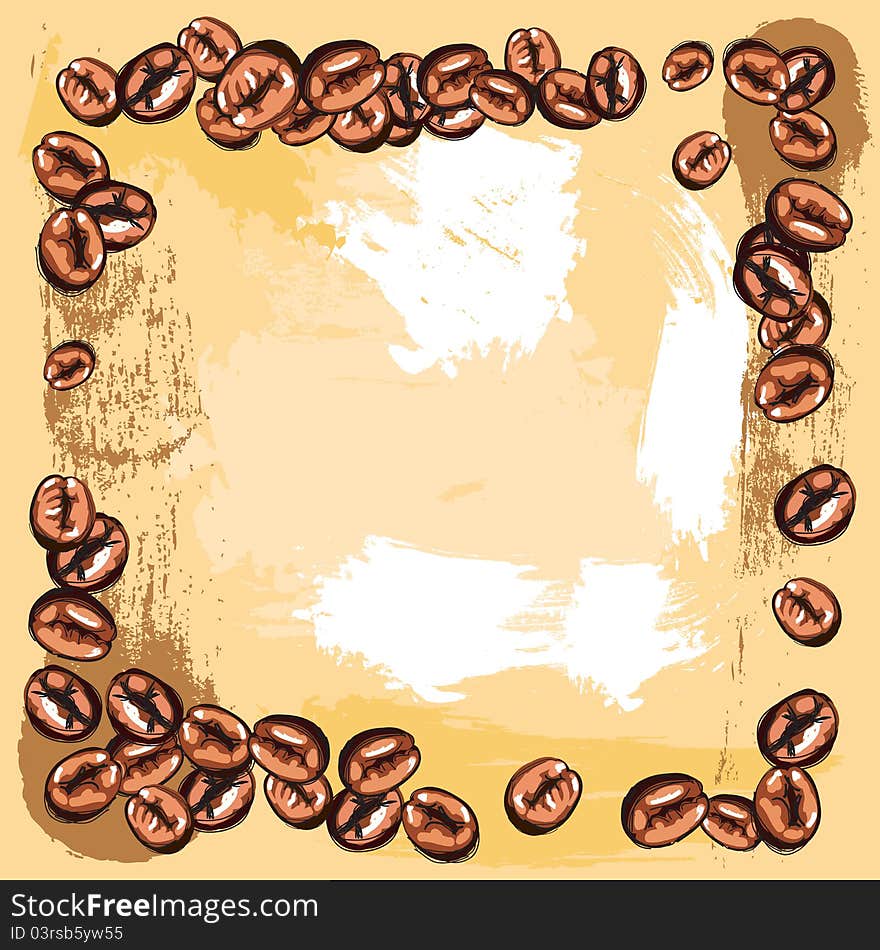 Hand drawn сoffee beans frame, created as very artistic painterly style for your design. Hand drawn сoffee beans frame, created as very artistic painterly style for your design