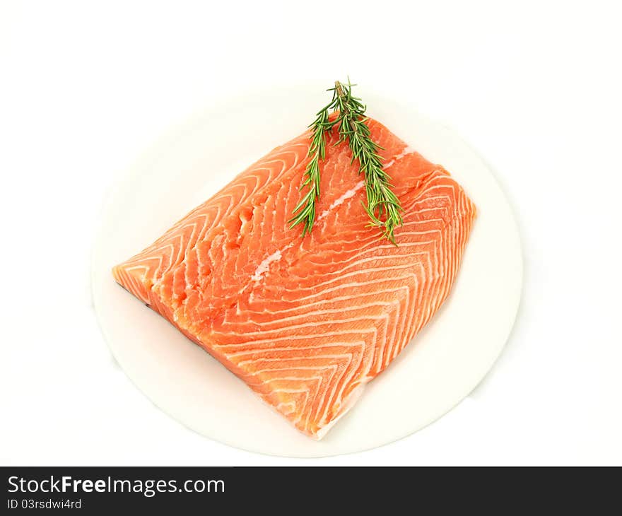 Fresh salmon, big slize, isolated towards white background