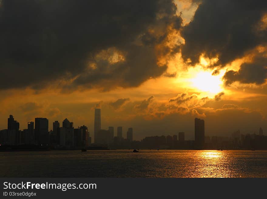 Hong Kong Skyline in Sunset. Hong Kong Skyline in Sunset