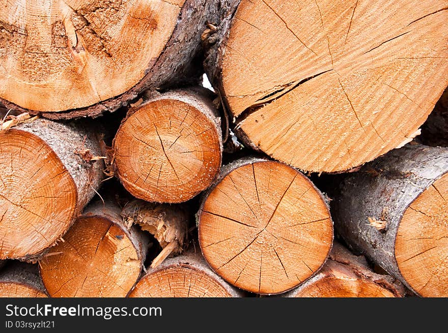 Logs of various sizes piled on top of one another showing texture. Logs of various sizes piled on top of one another showing texture.