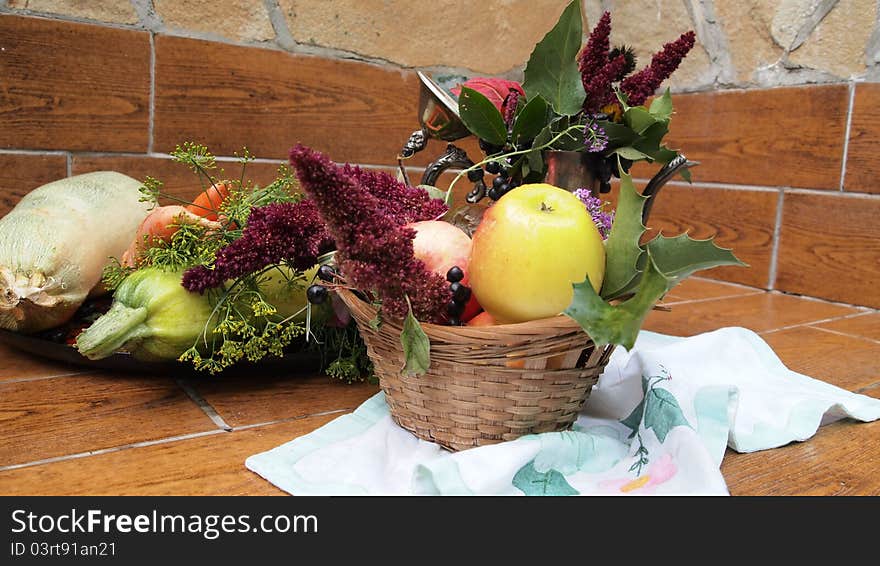 Abstract autumn leaves and vegetable composition