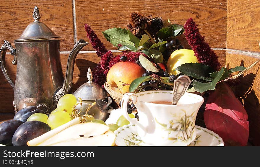 Abstract autumn leaves and vegetable composition