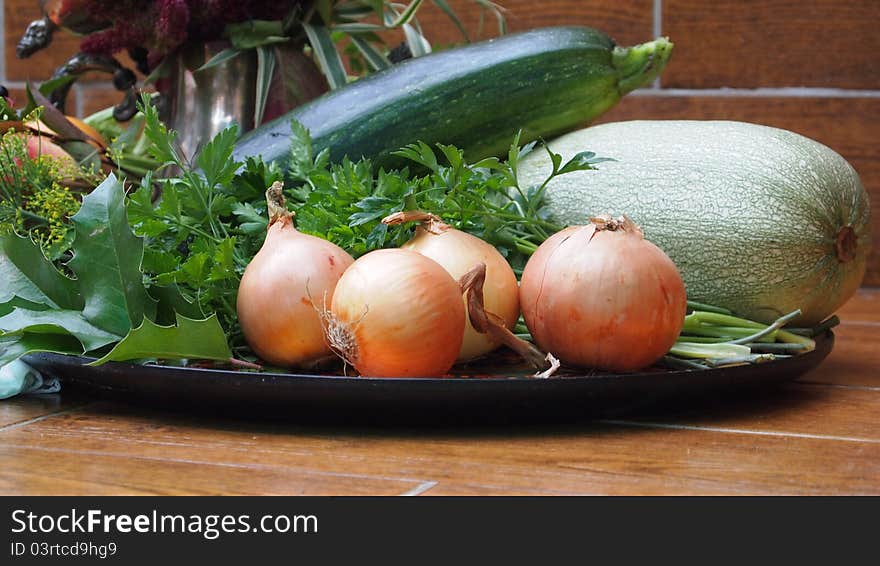 Abstract autumn leaves and vegetable composition