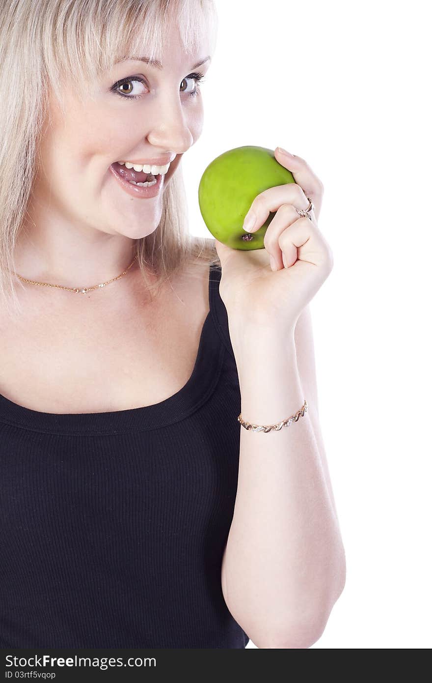 Young woman with apple in studio