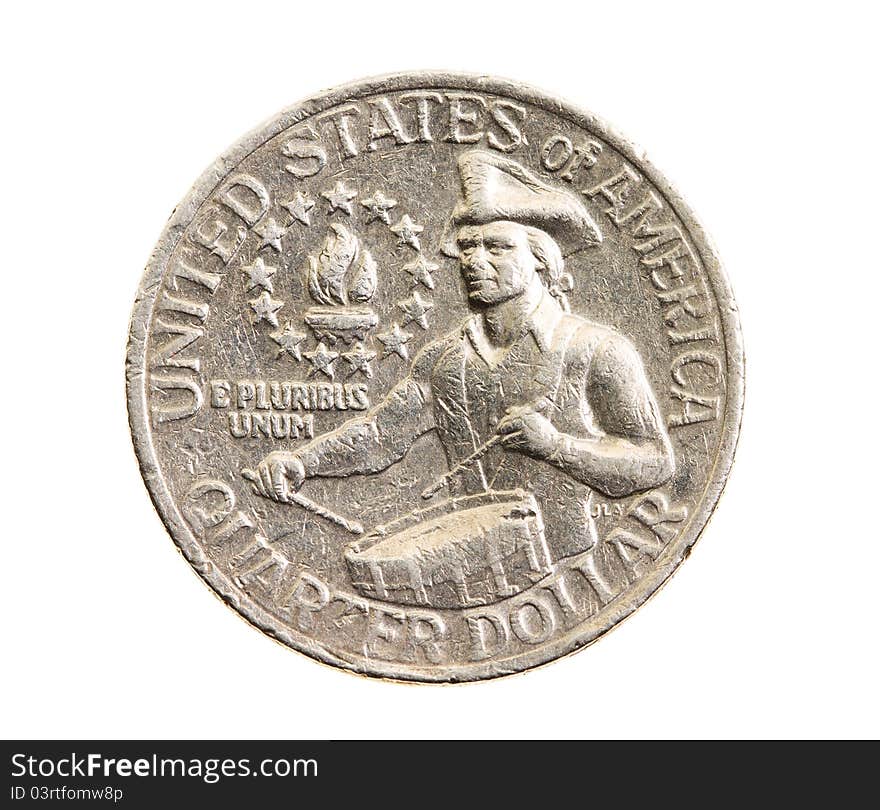 The American coin in a quarter of the American dollar (on a white background). The American coin in a quarter of the American dollar (on a white background)