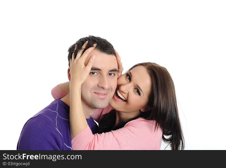 Sweet Young Couple In Love Kissing.