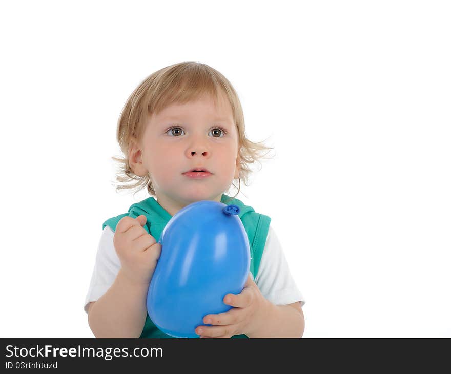 Cute little child smiling and holding a baloon. isolated