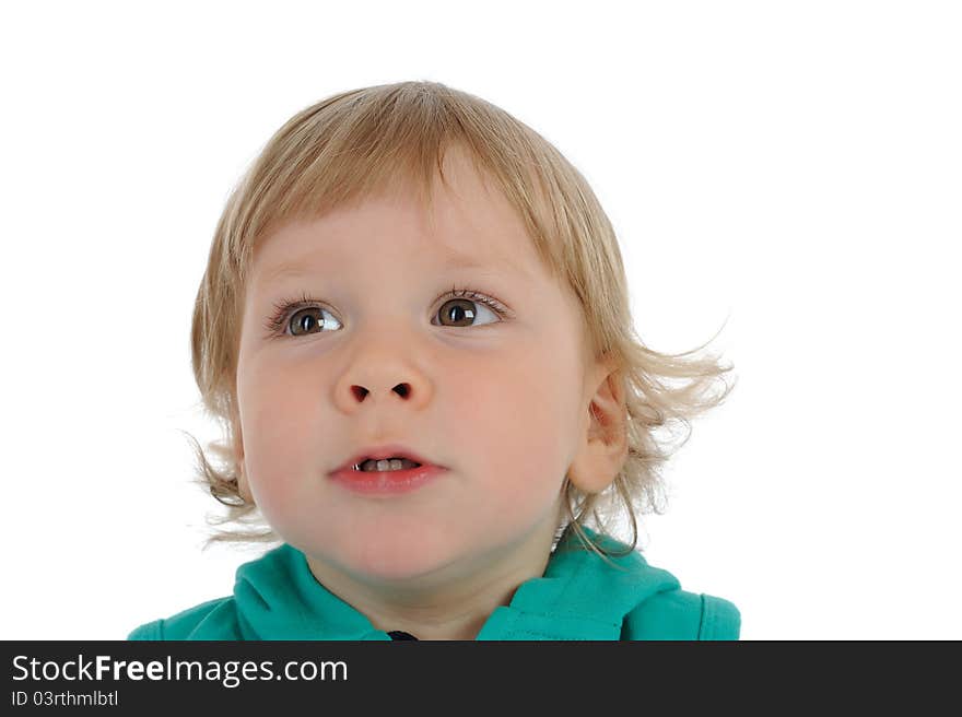 Cute little child smiling and holding a baloon. isolated