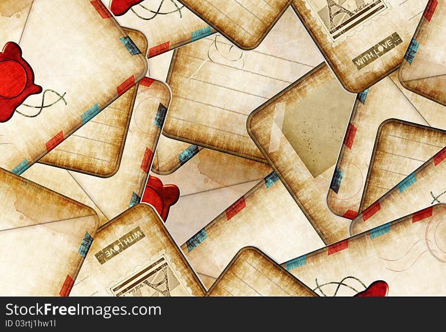 Grungy retro background with old envelopes