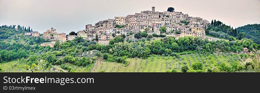 Small village on a top of mountain in Italy