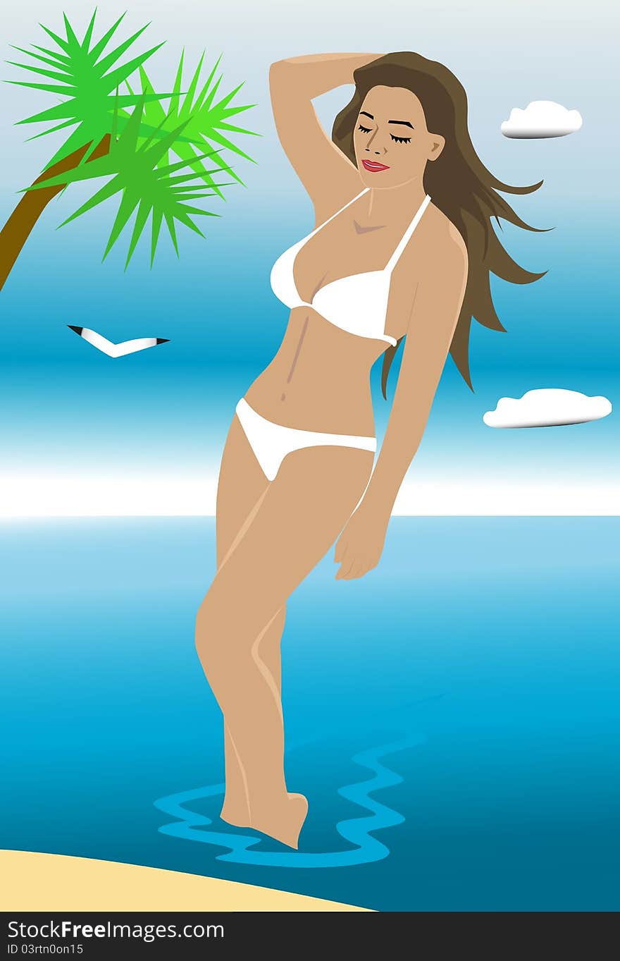 Vector illustration of the girl on a beach. Vector illustration of the girl on a beach