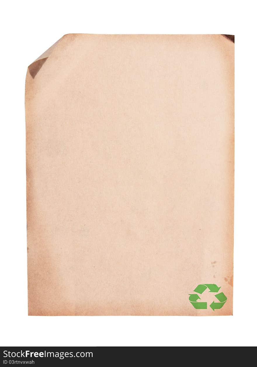 Recycle paper with curl on white background