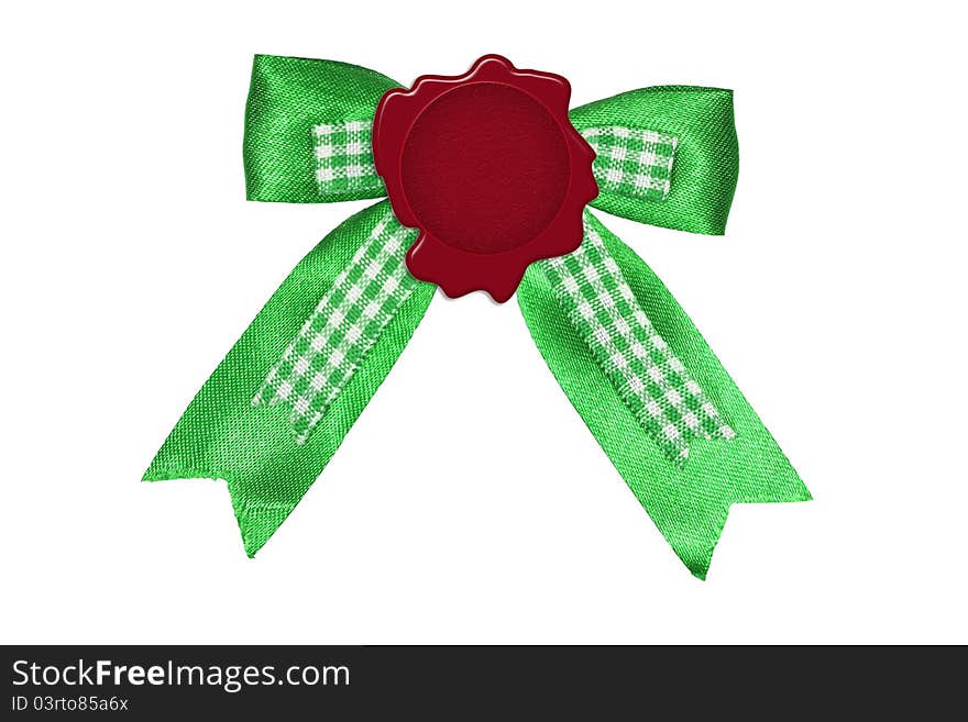 Green ribbon with wax seal. Green ribbon with wax seal