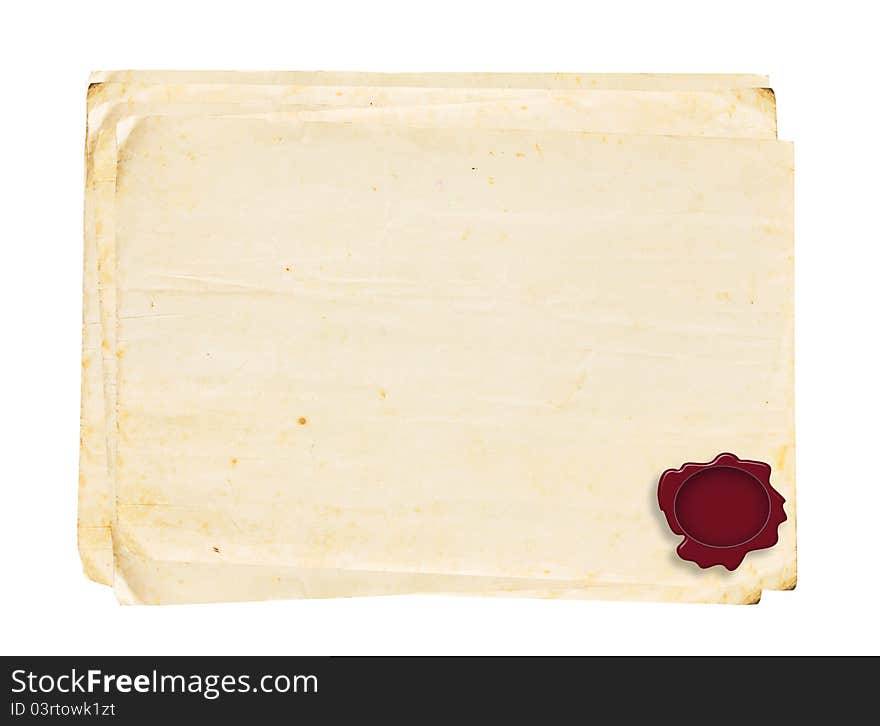 Vintage old paper Series with wax Seal on white background