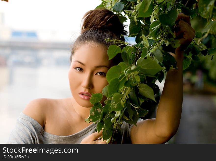 Girl walking outdoor in summer