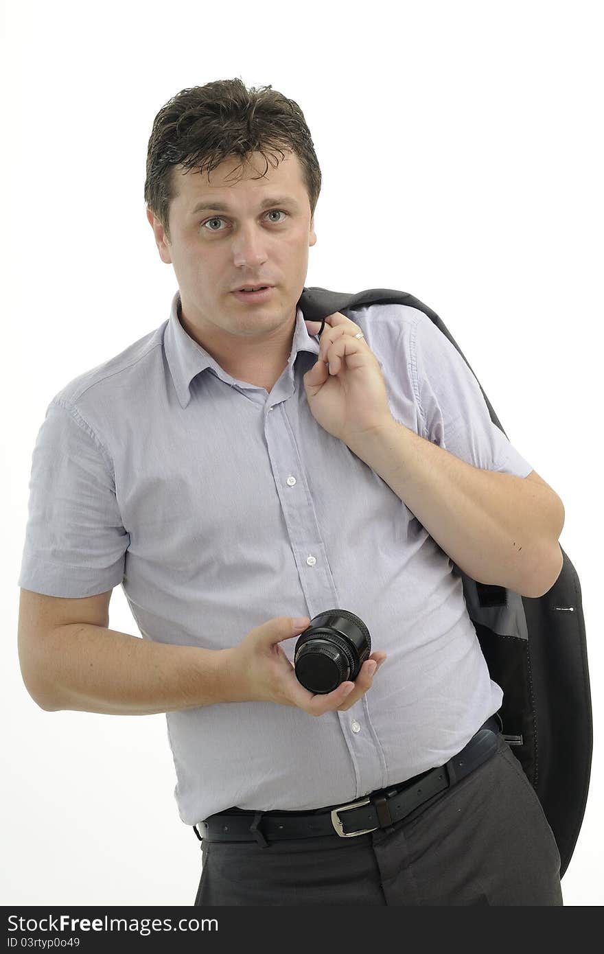 Young business man posing with studio equipmant. Young business man posing with studio equipmant