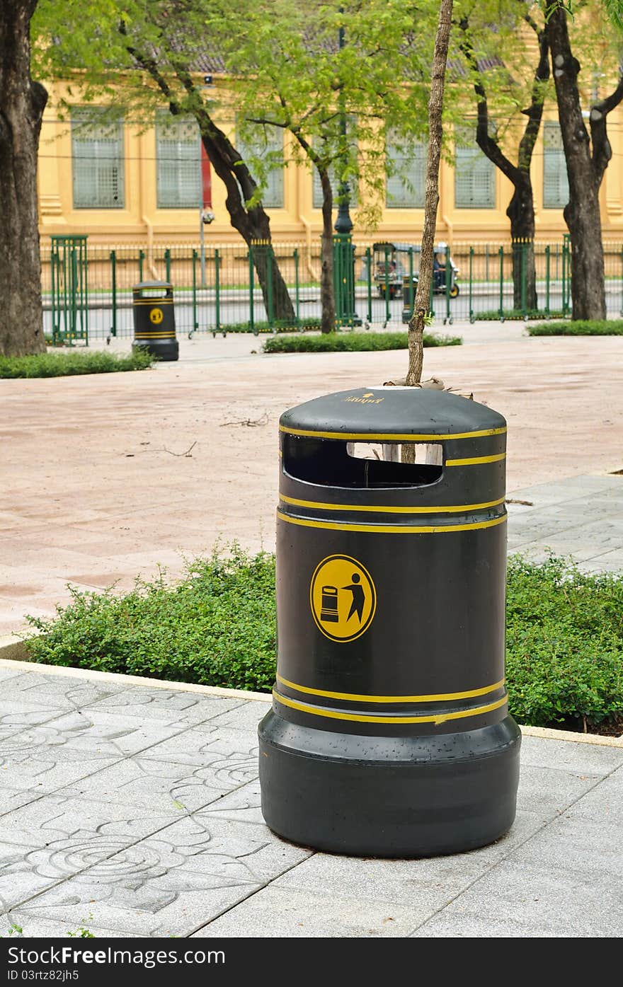 Vintage style garbage bin in Sanamluang which is a Bangkok's public park.