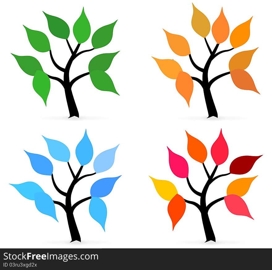 Illustration of season tree with leafs