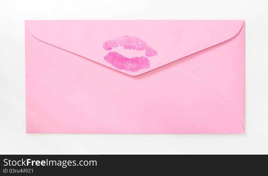 Pink envelope with kiss print