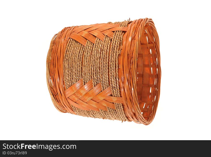 Hand Woven Wicker Basket Isolated On White Background