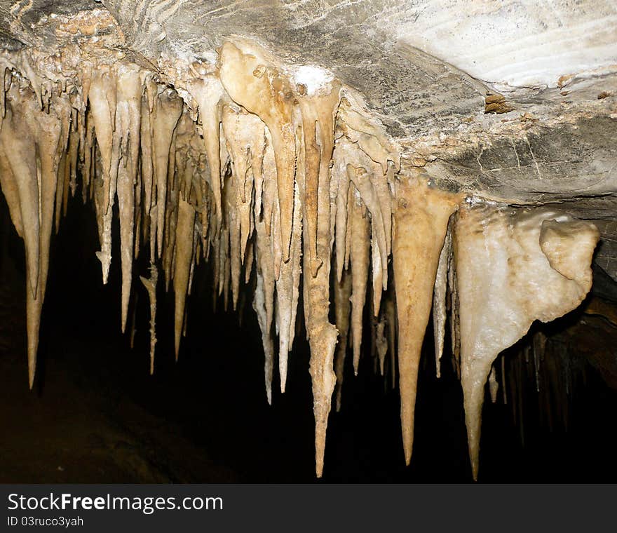 A formation of estalactite in a shot at Torrinha cave, at 6,000 feet from the entrance.