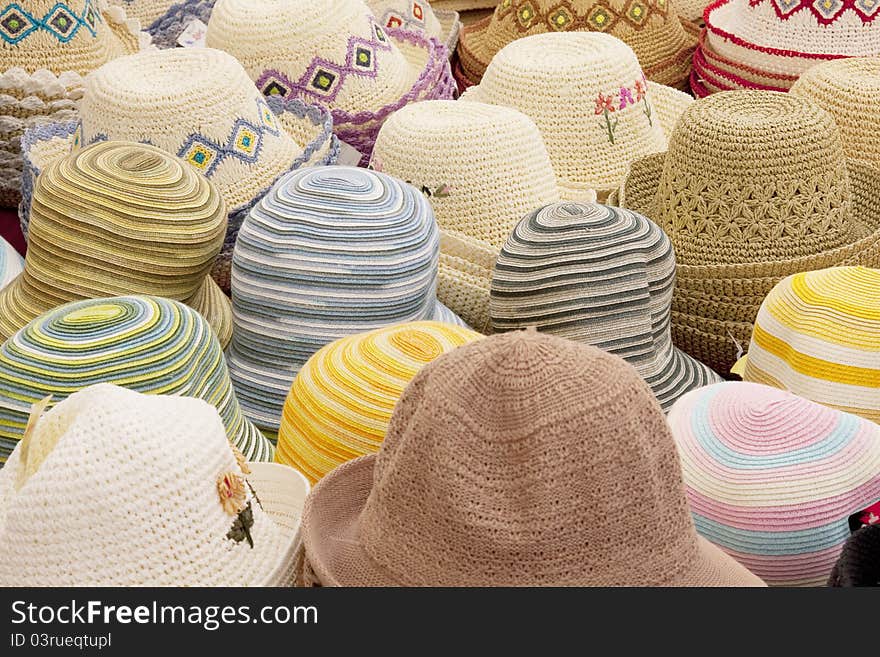 Hats on a market stand