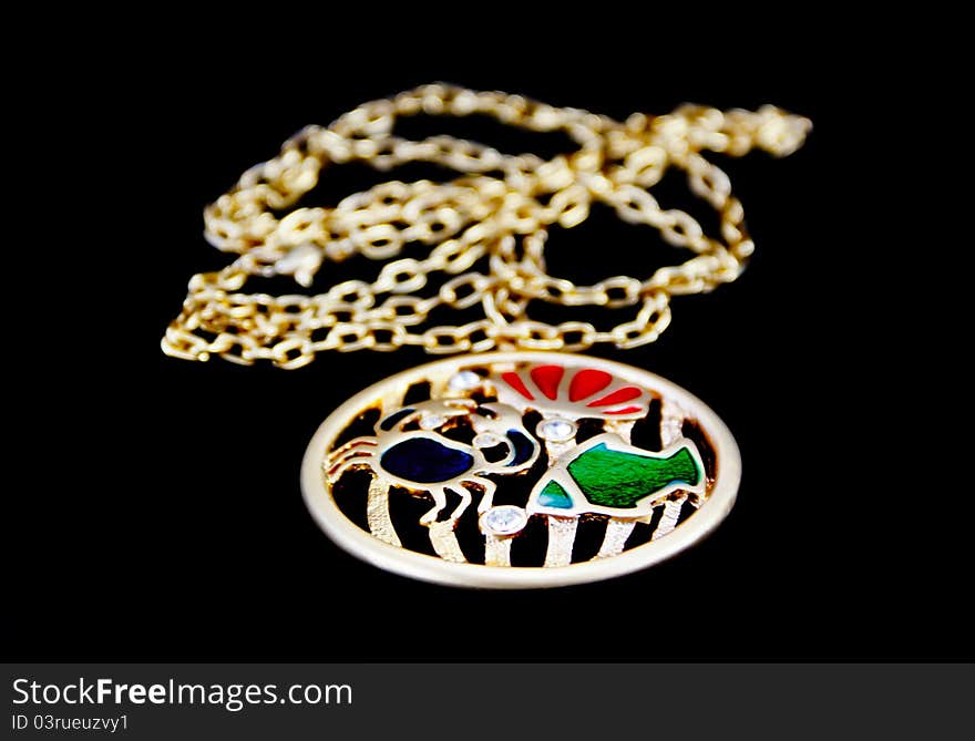 Golden necklace and pendant designed in Aquatic animals style