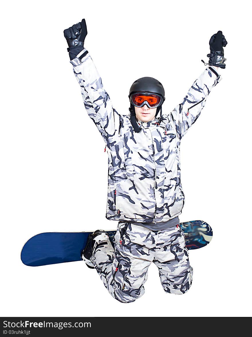 Portrait Of Boy In Sportswear With Snowboard