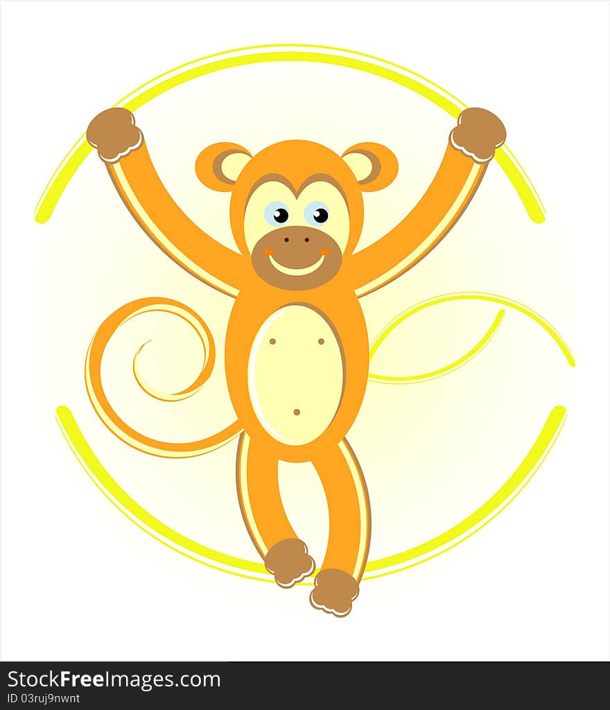 Monkey on rope on white background