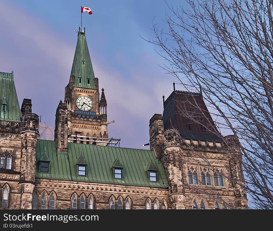 The Canadian Parliament Centre Block at dusk. The Canadian Parliament Centre Block at dusk.