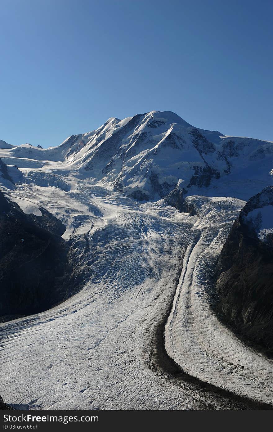 Summit of Liskamm in the Swiss Alps, a 4000 meter peaks, seen from Gornergrat. Summit of Liskamm in the Swiss Alps, a 4000 meter peaks, seen from Gornergrat