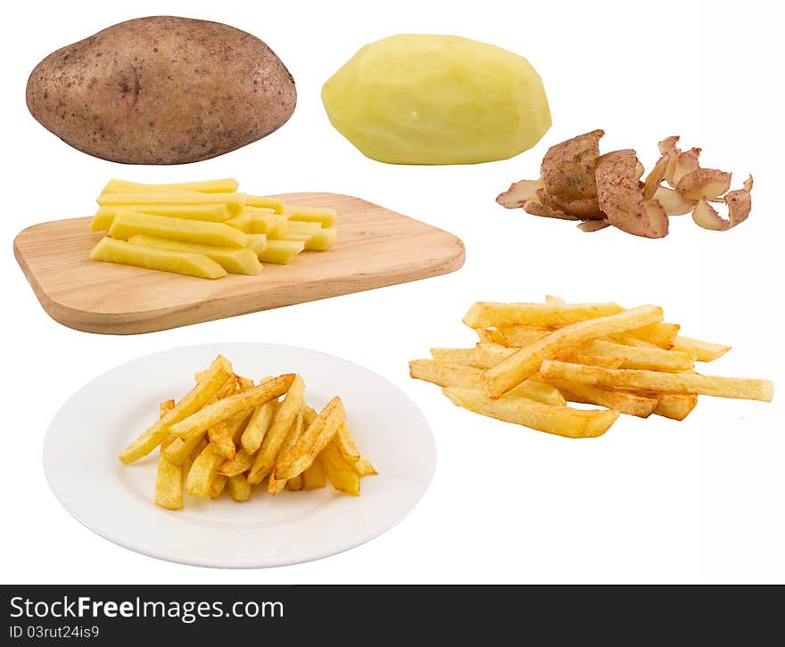 Fried Potato.Process Of Making Food On White