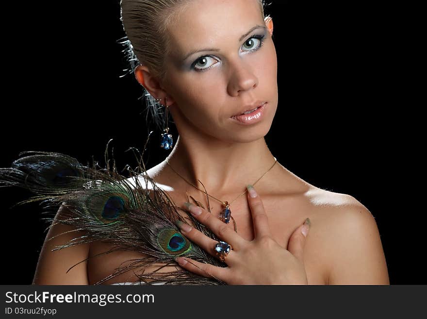 Beautiful girl with blue eyes and decorations