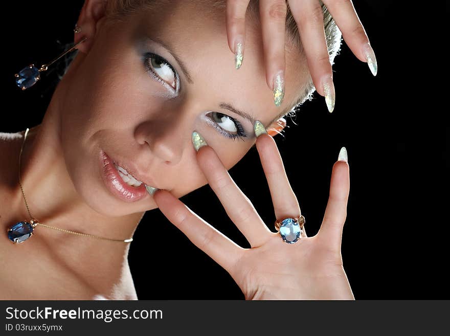 Beautiful girl with blue eyes and decorations